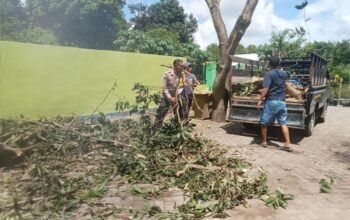 Perkuat Sinergi, Bhabinkamtibmas dan Staf Desa Berora Gelar Gotong Royong